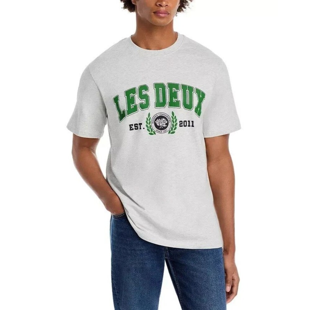 LES DEUX Shirt Mens Small Gray Pullover Crew Graphic University Tee T-Shirt